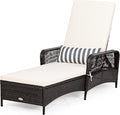 COSTWAY PE Rattan Chaise Lounge Chair, 6 Gear Adjustable Recliner by COSTWAY