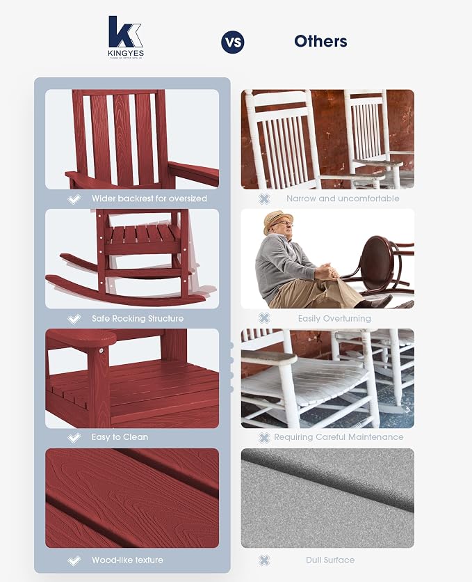 KINGYES Oversized Outdoor Rocking Chair Set of 2, All-Weather Patio Rocking - Image 9