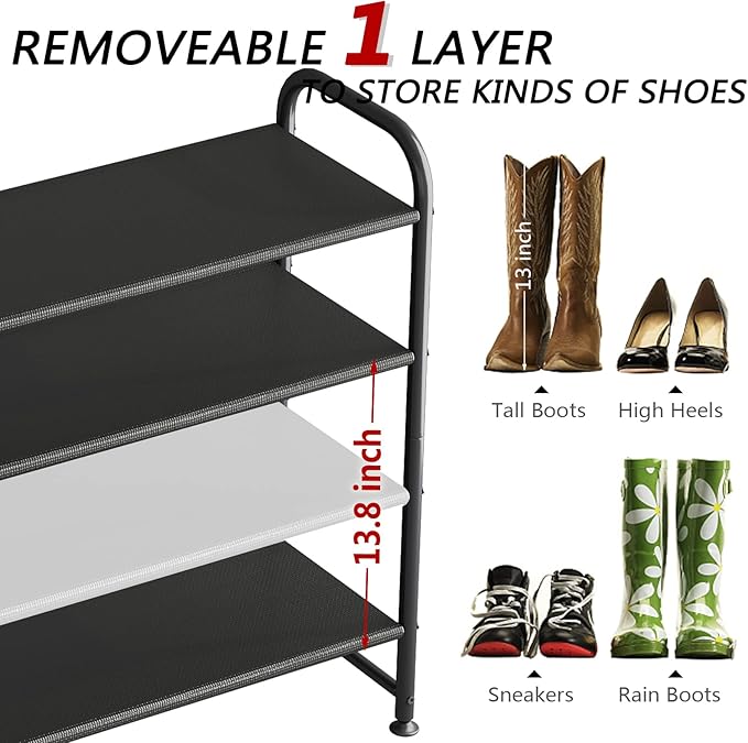 INGIORDAR Shoe Rack 4 Tier Long Storage Organizer Wide Metal Shoe Shelf - Image 5