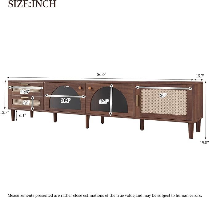 Merax Rattan TV Stand with LED Lights, Solid Wood Feet, Living Room, Bedroom - Image 7
