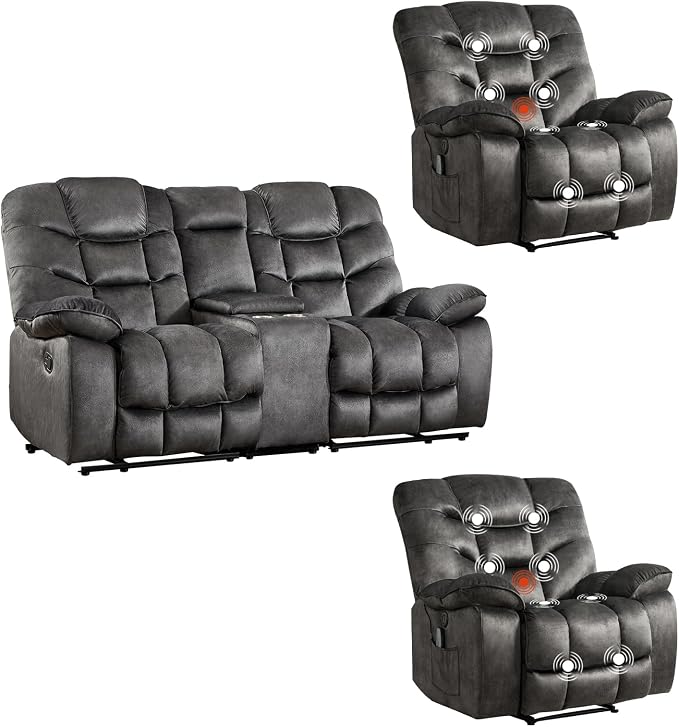 HAOMARKETS 3 Pieces Recliner Sofa Furniture Set, Include 2 Power Recliner Chairs - Image 8