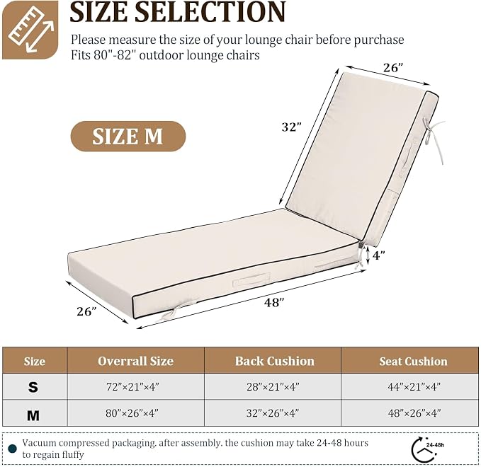 80x26x4in Lounge Cushions for Outdoor Furniture, Outdoor Lounge Chair Cushions - Image 2