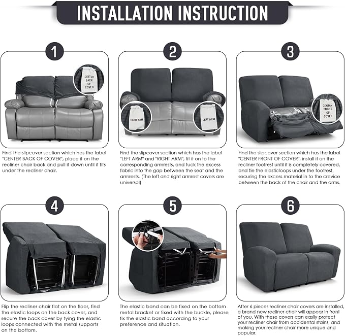 TAOCOCO Recliner Loveseat Slipcover, 6 Pieces Dual Recliner Sofa Covers - Image 6