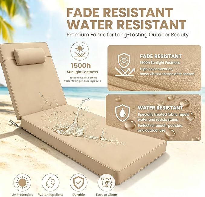 Chaise Lounge Cushion for Outdoor Furniture, Waterproof, Fade-Resistant and - Image 6
