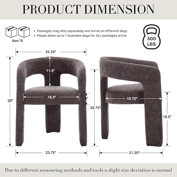 Modern Chenille Dining Chairs Set of 2, Upholstered Barrel Chairs - Image 2