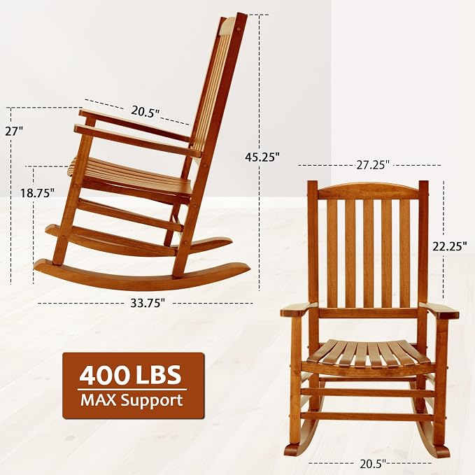 Hupmad Wooden Oversized Porch Rocker Chair - Image 2
