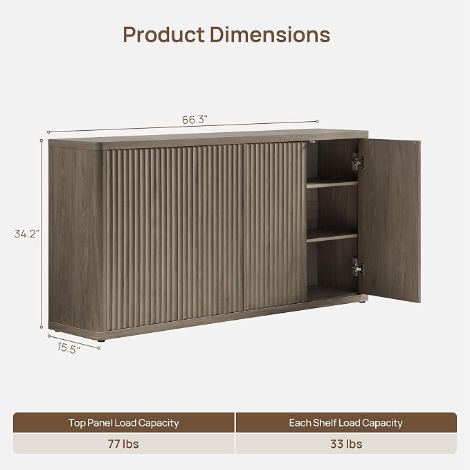 SICOTAS Buffet Cabinet with Storage Accent Sideboard with 8 Doors 132.6" Fluted - Image 3