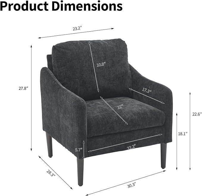 Mid Century Modern Accent Chair, Chenille Fabric Armchair - Image 2