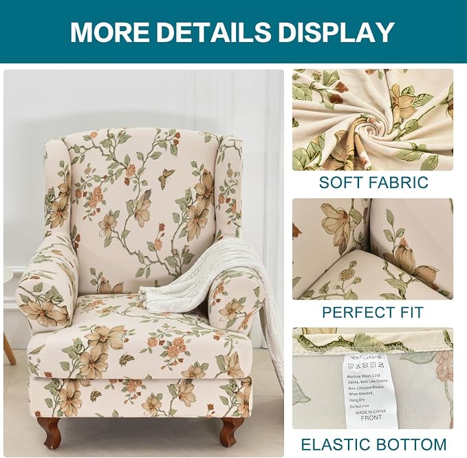 KRFOONN Wingback Chair Covers Slipcovers 2 Piece Stretch Wing Chair Covers - Image 5