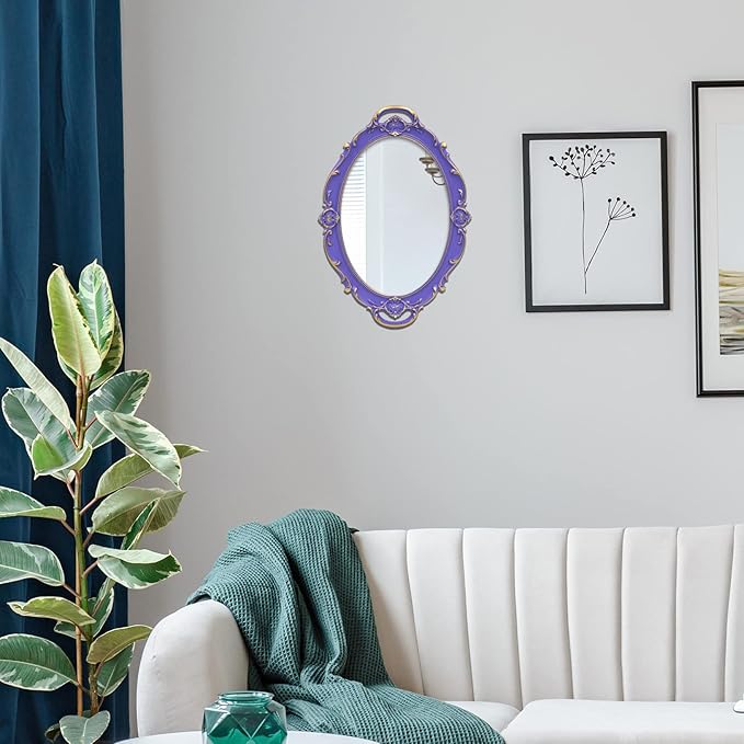 YCHMIR Vintage Small Mirror 14.5 x 10 Inch Oval Purple Wall Mirror - Image 2