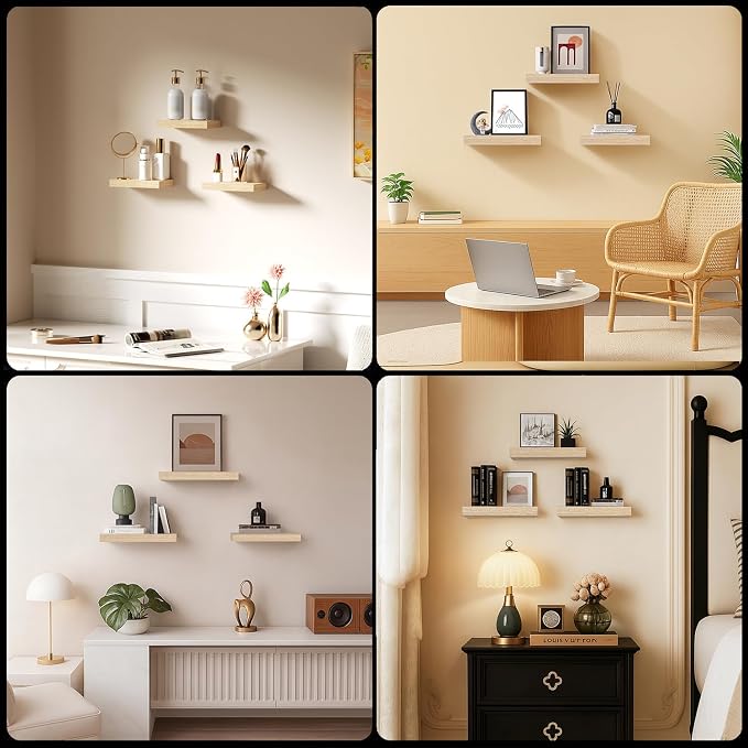 Floating Shelves, Oak Wooden Set of 3 Wall Mounted Bathroom Shelves Over Toilet - Image 9