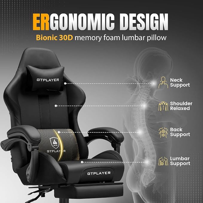 GTPLAYER Gaming Chair with Pocket Spring Cushion, Leather Office Chair with - Image 5