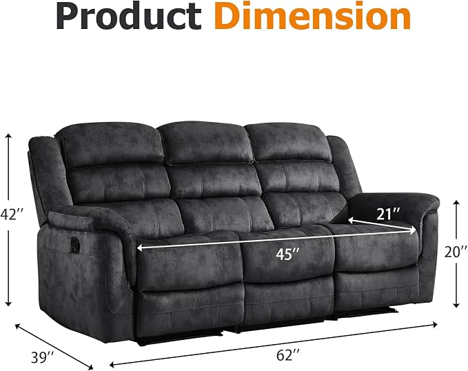 EBELLO Reclining Sofa for Living Room, Extra Wide Modern Overstuffed 3 Seat - Image 2