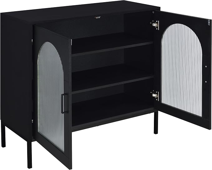 Coaster Home Furnishings Jess 2-Door Arched Fluted Glass Accent Cabinet Black - Image 4