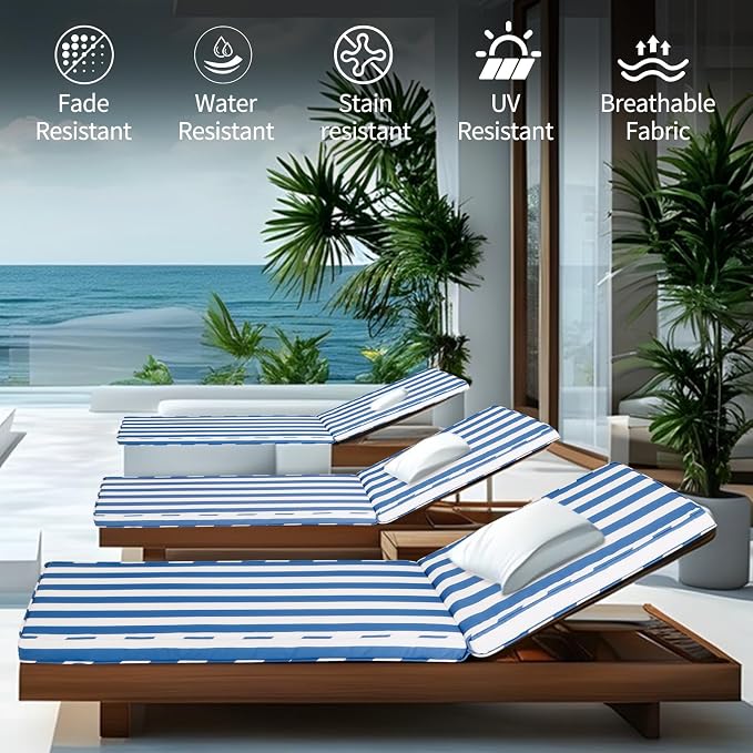 Outdoor Chaise Lounge Cushions for Patio, Waterproof Replacement Seat Cushions - Image 2