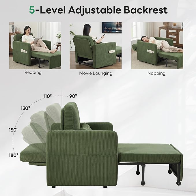Iroomy 5-Level Adjustable Convertible Sleeper Chair Set of 2, 3-in-1 87'' Long - Image 4