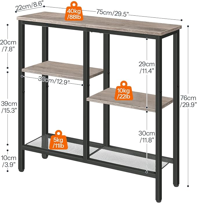 HOOBRO Narrow Console Table, Sofa Table, 4-Tier Industrial Entryway Table - Image 3