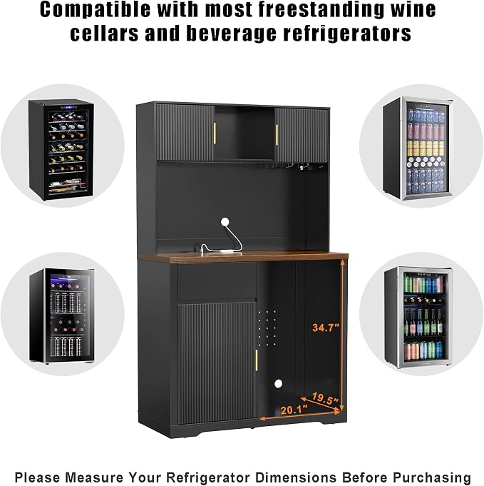 GDLF 72" Tall Bar Cabinet with Fridge Space, Fluted Coffee Liquor Hutch Cabinet - Image 7