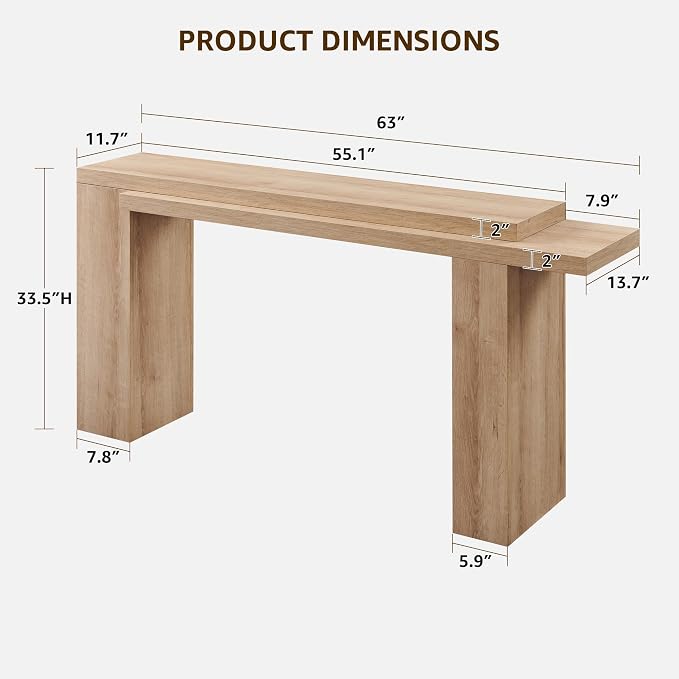 OKD 63 Inch Modern Entryway Console Table, Solid Geometry Accent Sofa Table - Image 2