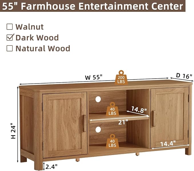 Joaxswe Farmhouse 55" Tv Stand, Dark Wood Entertainment Center - Image 2