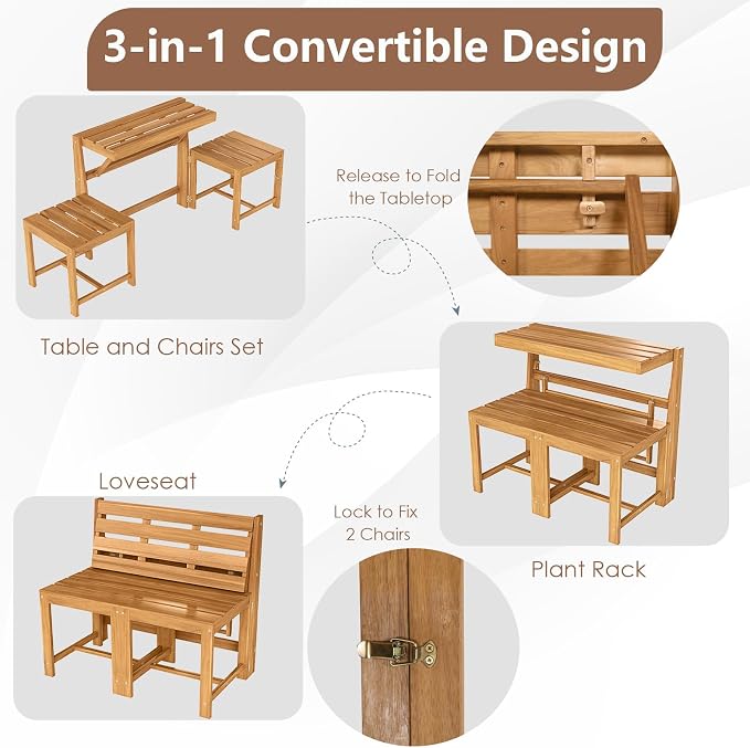 Tangkula 3-in-1 Convertible Bench Picnic Table, Space-Saving Patio Convert A - Image 5