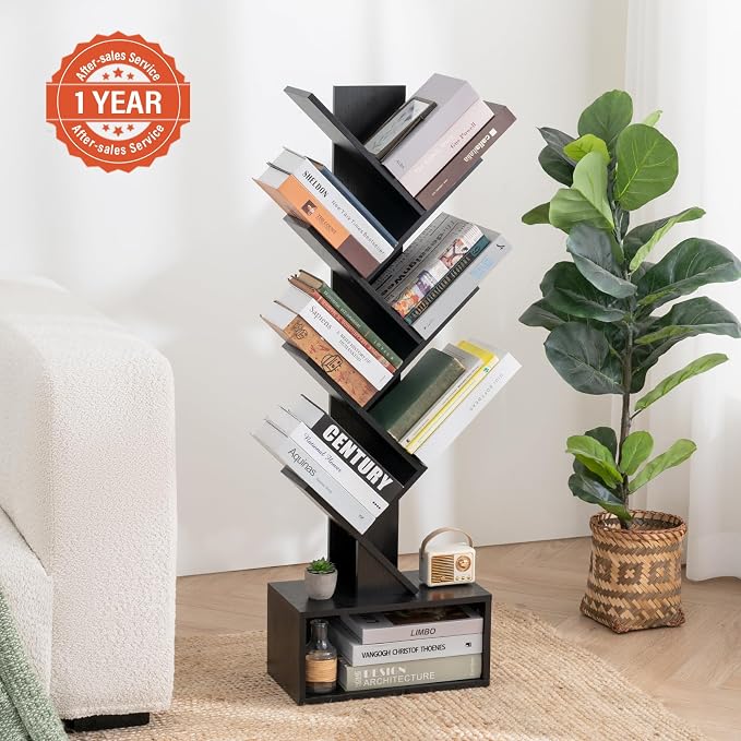 Yoobure Tree Bookshelf, 6 Tier Small Book Shelf Retro Floor Standing Bookcase - Image 2