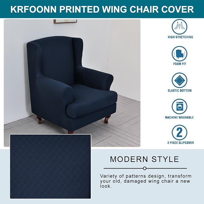KRFOONN Stretch Wing Chair Slipcovers Printed 2 Piece Wingback Chair Covers - Image 4