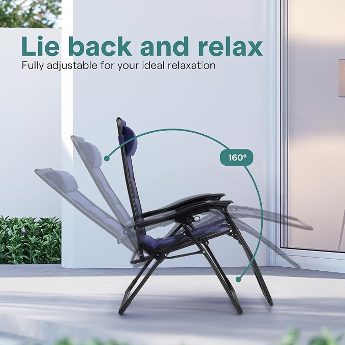 SereneLife Oversized Padded Zero Gravity Lounge Chair, Foldable Outdoor Patio - Image 5