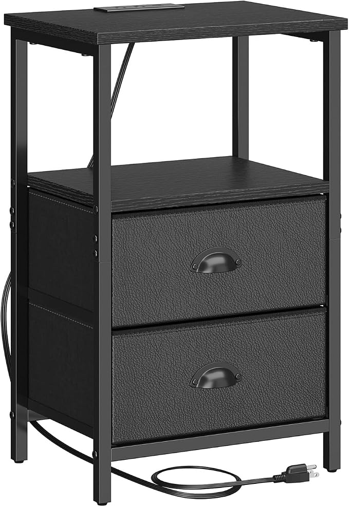 sthmec Nightstand with Charging Station, Night Stand with 2 Fabric Drawers PU - Image 8