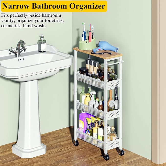OKZEST Utility Slim Storage Cart, 4 Tier Small Rolling Kitchen Laundry Room Cart - Image 5