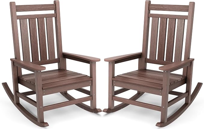 SERWALL Outdoor Rocking Chair Set of 2, HDPE Rocking Chair by SERWALL
