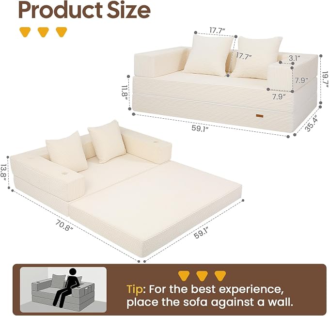 COMAX Futon Sofa Bed, 4‑in‑1 Convertible Sofa Bed, Folding Boneless Couches - Image 2