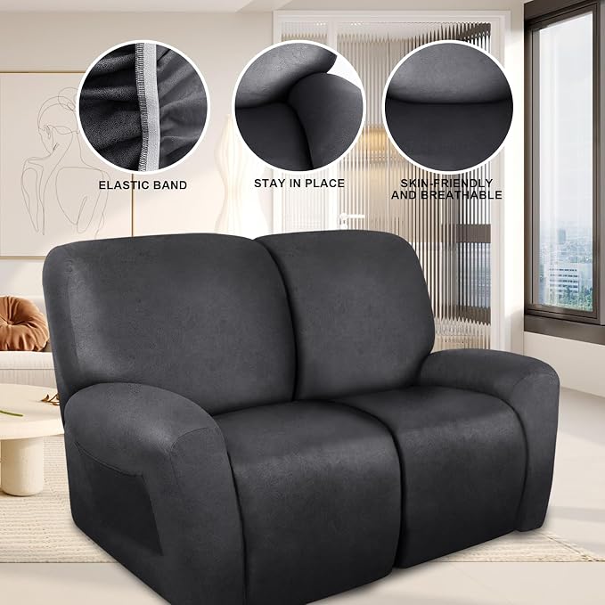 ANARACHON Loveseat Recliner Cover Leather Look Recliner Loveseat Covers - Image 5