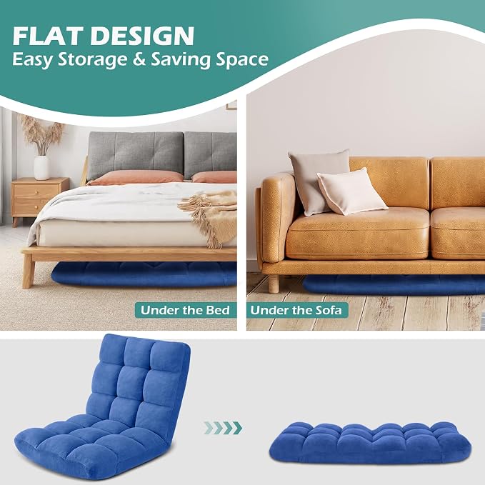 Folding Floor Gaming Chair 14-Poistion Cushioned Adjustable Floor Lazy Sofa - Image 7