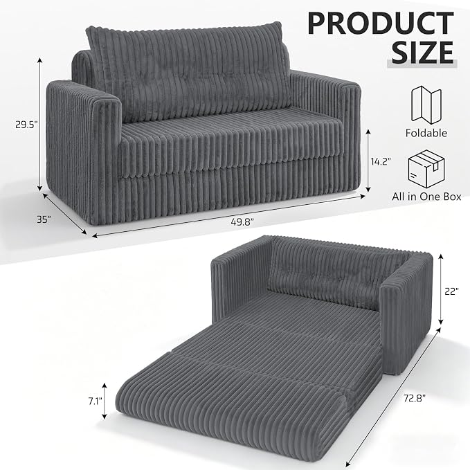 HABUTWAY 49.8" Loveseat Boneless Couch, 4-in-1 Convertible Sofa Bed, Plush Fur - Image 3