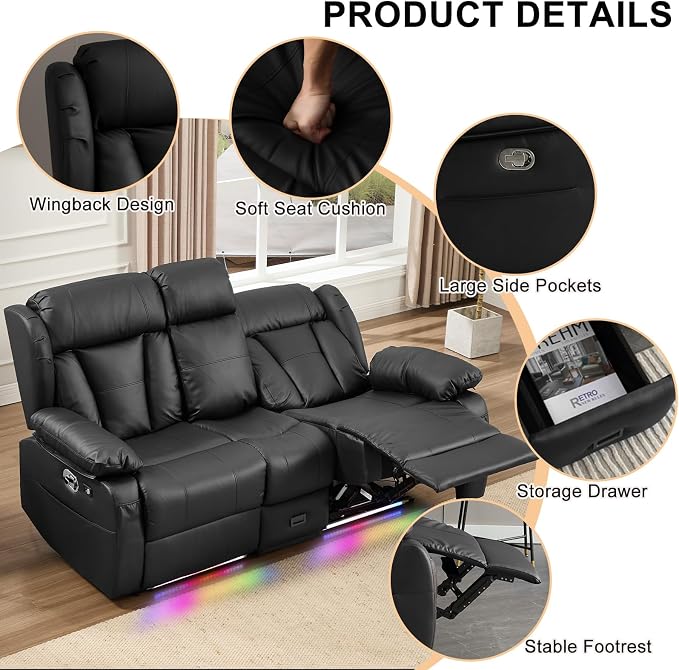Loveseat Recliner Sofa, RV Recliner Couch, Manual Reclining Loveseat - Image 5