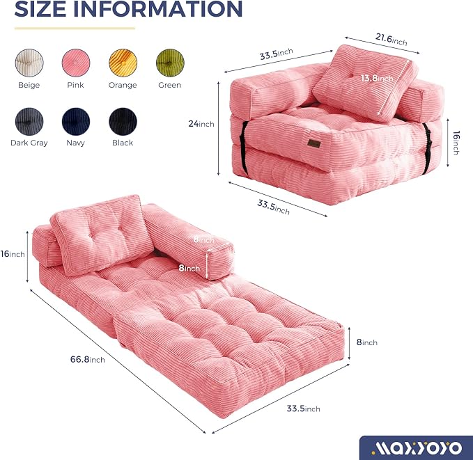 MAXYOYO Folding Sofa Bed, L-Shaped Convertible Sofa Bed - Image 2