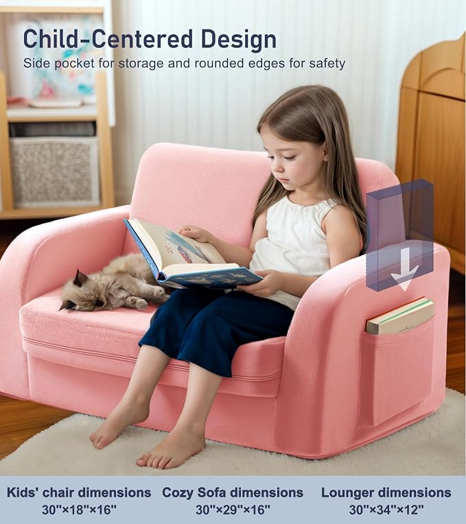 3-in-1 Extra Wide Convertible Kids Couch, Flip Open Toddler Couch to Lounger - Image 7