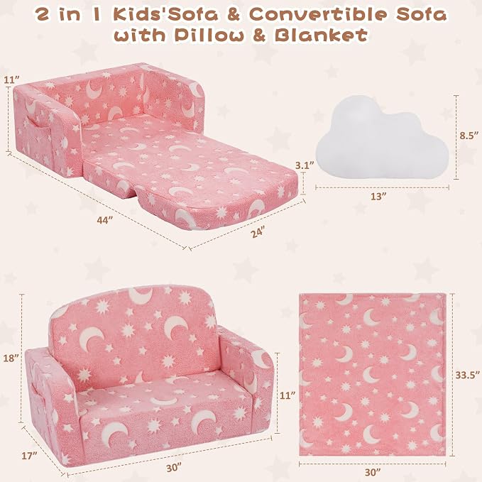 Foryoomi Extra Wide Kids Couch, Kids Sofa, Toddler Sofa, Glow in The Dark - Image 2