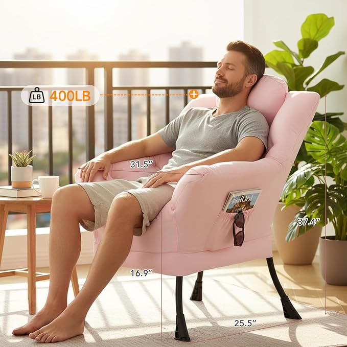 Lazy Chair for Living Room, Large Pink Accent Chair - Image 7