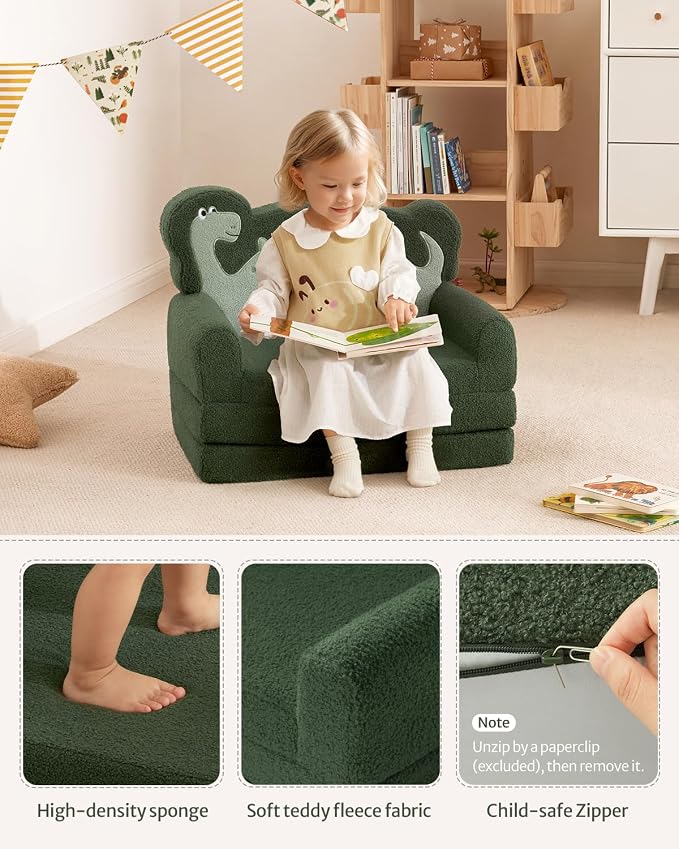 Blissful Diary Kids Couch, 2-in-1 Soft Toddler Couch Fold Out, Toddler Chair - Image 5