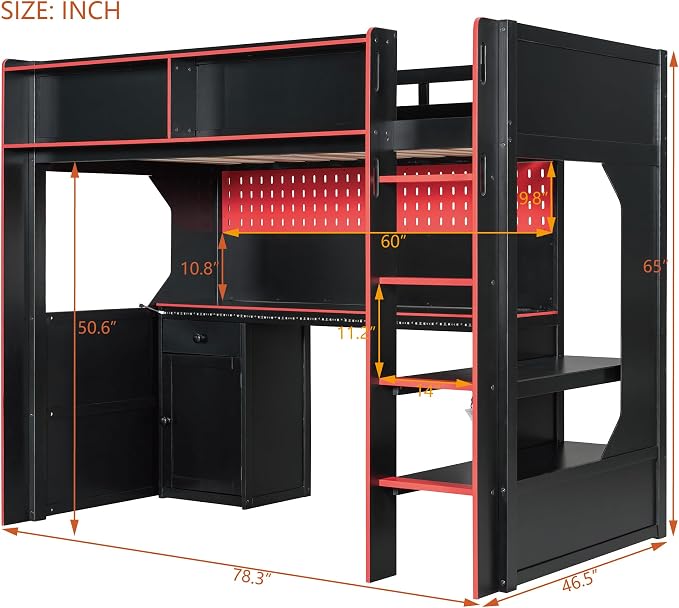 Modern Gaming Loft Bed with Built-in Desk, LED Lighting & Charging Hub –Twin - Image 2