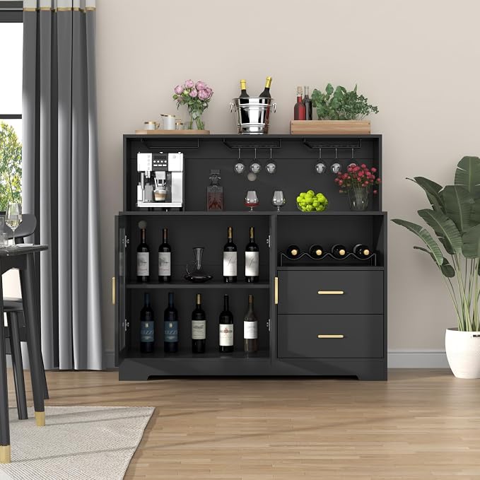 Bar Cabinet for Home with LED Light, Coffee Bar Cabinet with Wine & Glass Rack - Image 8