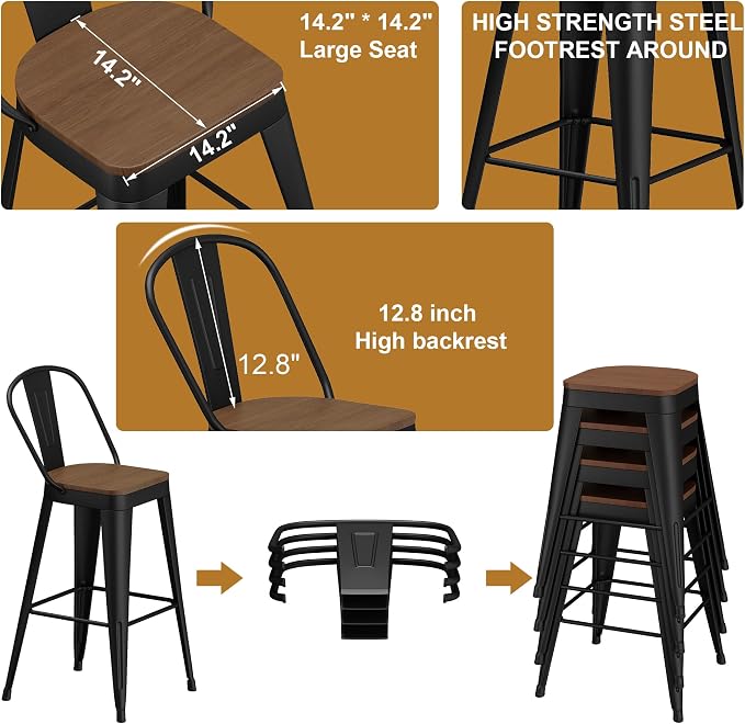 Andeworld Metal Bar Stools Set of 4, 26 inch Counter Height Barstools - Image 7
