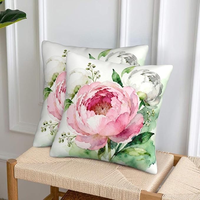 Peony Flower Pillow Covers 18x18 Set of 2, Floral Throw Pillow Covers Outdoor - Image 4