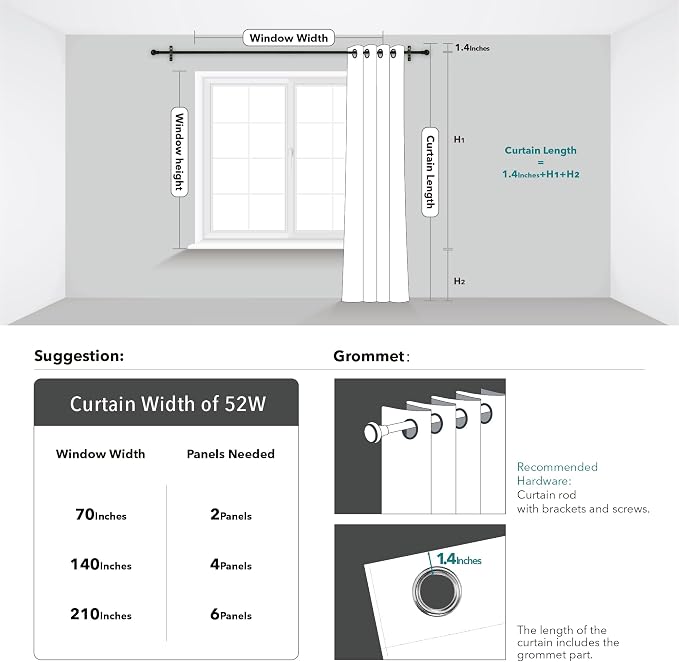 Deconovo White Curtains, Room Darkening Curtain, Thermal Insulated & Noise - Image 8