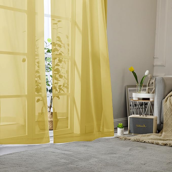 Lecloud Yellow Sheer Curtains 78 Inches Long 2 Panels, Gauzy Light Filtering - Image 7
