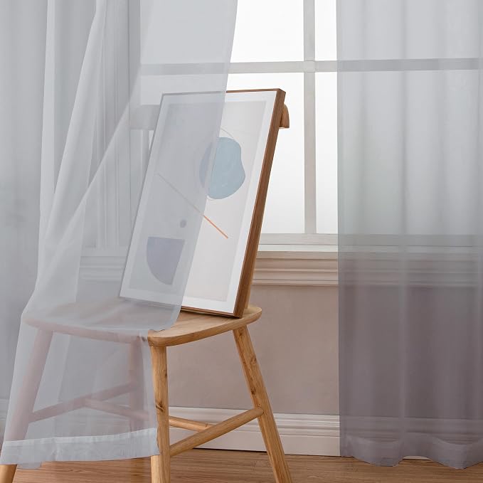 OWENIE Light Grey Sheer Curtains 90 Inches Long - Image 2