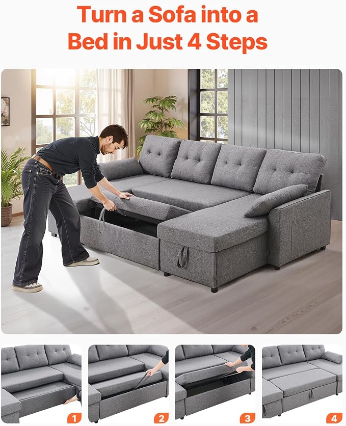 VEVOR U Shaped Sofa Bed, Convertible Sofa Bed - Image 6