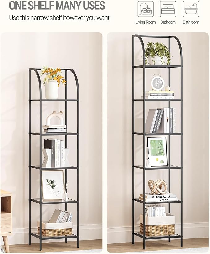 Hzuaneri Bookcase Bookshelf, Tempered Glass Arched Bookshelf - Image 3